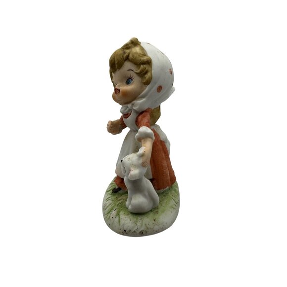 Vintage Homco Ceramic Figurine Girl In Bonnet With Cat Hand Painted Collectible - Picture 2 of 5